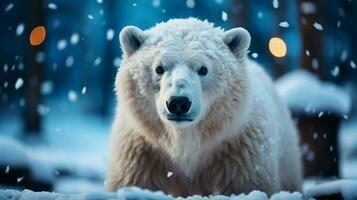 Arktis Majestät Polar- Bär im Schnee Wald, ai generativ foto