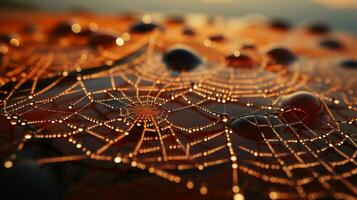Morgen Tau auf Spinnennetze, generativ ai foto