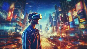 generativ ai, virtuell Reisende, erkunden das Immersiv Welt von virtuell Wirklichkeit foto