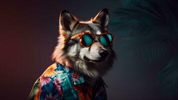 Wolfs halber Körper Fotoshooting im ein kreativ trippy ästhetisch, ai generativ foto