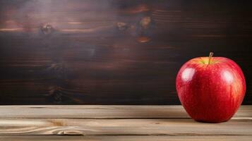 ai generativ, ein köstlich Apfel mit Studio Beleuchtung auf ein Holz Hintergrund foto