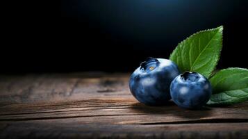 ai generativ, köstlich Blaubeeren auf hölzern Hintergrund Kopieren Raum foto