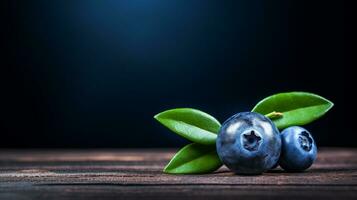 ai generativ, köstlich Blaubeeren auf hölzern Hintergrund Kopieren Raum foto