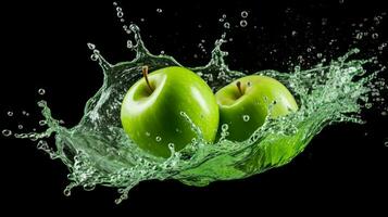 Apfel Scheibe im Wasser Spritzen. generativ ai foto