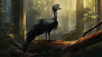 des Künstlers Darstellung von Mikroraptor im Wald. generativ ai foto