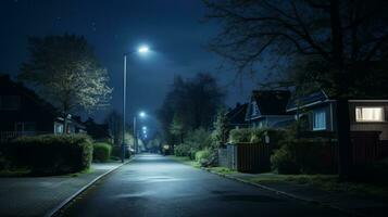 Straße beim Nacht mit ein Straße Licht im das Distanz. generativ ai foto