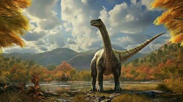 Plateosaurus Illustration im Lebensraum. generativ ai foto