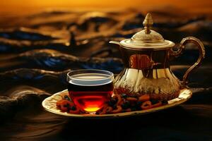 Erfahrung das Intensität von arabisch schwarz Kaffee, ein wahr kulturell Freude ai generiert foto