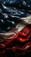 symbolisch Hintergrund das amerikanisch Flagge Wellen, Einkapselung das Nationen Identität und Ideale Vertikale Handy, Mobiltelefon Hintergrund ai generiert foto