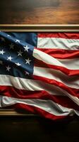 amerikanisch Flagge Hintergrund Frames Overhead Tafel, verschmelzen Patriotismus und Lernen Ambiente Vertikale Handy, Mobiltelefon Hintergrund ai generiert foto