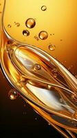 revitalisierend Stränge 3d machen Vitrinen golden Öl Blasen, Keratin Behandlung auf Beige Vertikale Handy, Mobiltelefon Hintergrund ai generiert foto