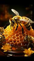 kompliziert Choreographie Bienen und Fehler erstellen ein lebhaft Aura um das Bienenstock Vertikale Handy, Mobiltelefon Hintergrund ai generiert foto