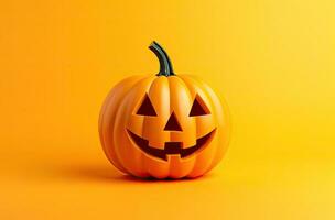 Halloween Kürbis isoliert auf Orange Hintergrund. 3d machen Illustration. ai generiert. foto