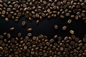 Kaffee Bohnen auf ein schwarz Hintergrund, können Sein benutzt wie ein Hintergrund. ai generiert. foto