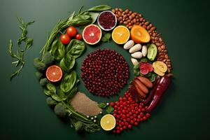 gesund Essen sauber Essen Auswahl. Lebensmittel hoch im Antioxidantien, Anthocyane, Vitamine und Mineralien. ai generiert. foto