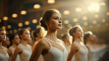 Ballett Tänzer durchführen auf Bühne. ai generiert. foto