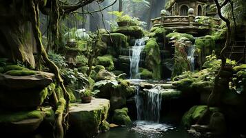 ein Fluss Laufen durch ein Wald mit Felsen und Bäume ai generiert foto