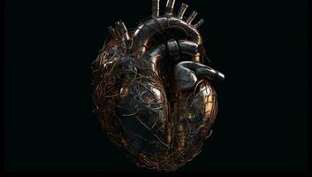 anatomisch Mensch Herz gebildet durch Stücke von Metall. ai generiert foto