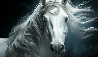 majestätisch Nahansicht von ein Weiß Pferd. ai generiert foto