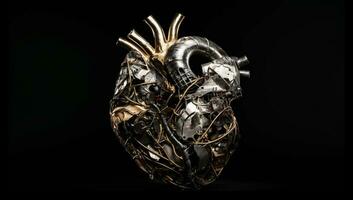 anatomisch Mensch Herz gebildet durch Stücke von Metall. ai generiert foto