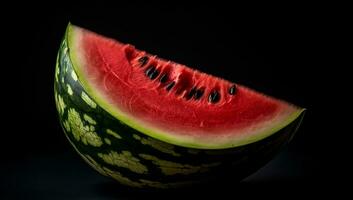 realistisch Illustration von Wassermelone Scheiben auf schwarz Hintergrund. ai generiert foto
