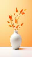 orientalisch Minimalismus immer noch Leben mit Topf und Blumen im Weiß und Orange Farben.. ai generiert foto