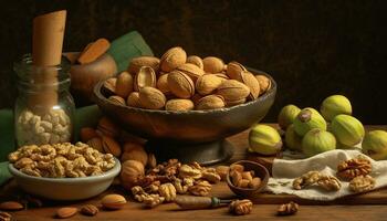 Nussbaum, Mandel, Haselnuss, Pekannuss, Cashew Natur gesund Protein Snack generiert durch ai foto