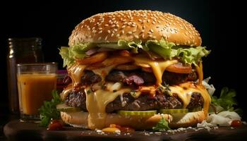 gegrillt Gourmet Burger mit Käse, Tomate, Zwiebel, und frisch Salat generiert durch ai foto