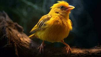 süß Vogel sich niederlassen auf Zweig, Singen im tropisch Wald Ruhe generiert durch ai foto