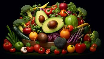 Frische von Gemüse, gesund Essen, organisch Salat, reif Obst Sammlung generiert durch ai foto