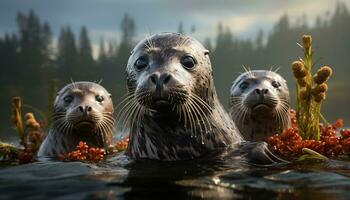 süß Siegel im das wild, Unterwasser, suchen beim Kamera generiert durch ai foto