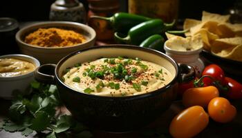 ein Schüssel von Gourmet Vegetarier Suppe, frisch und gesund generiert durch ai foto
