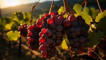 Weinrebe Blätter im Herbst, reif Bündel, Weingut, und ländlich Szene generiert durch ai foto