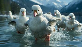 ein schön Sommer- Szene mit Enten Schwimmen im ein Teich generiert durch ai foto