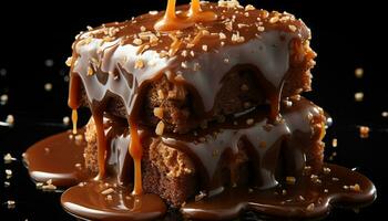 nachsichtig hausgemacht Dessert dunkel Schokolade Fudge mit ausgepeitscht Sahne generiert durch ai foto