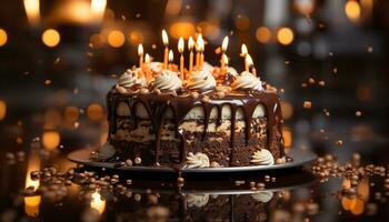 Geburtstag Kuchen mit Schokolade Glasur und Kerze Dekoration generiert durch ai foto