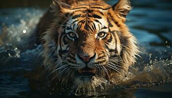 Bengalen Tiger starren, majestätisch Schönheit im Natur, schließen oben Porträt generiert durch ai foto