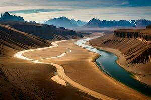 ein her Scheitern Horizont von ein riechen Fluss Hydra durch ein enorm widerrufen Landschaft. kreativ Ressource, ai generiert foto