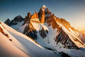 ein atemlos Position von ein schneebedeckt Stapel Anfrage gebadet im das zärtlich Frische von das steigend Sonnenlicht. kreativ Ressource, ai generiert foto