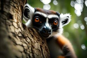 ein neugierig Lemur abgebildet im Baum bleiben Unternehmen. kreativ Ressource, ai generiert foto