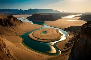 ein her Scheitern Horizont von ein riechen Fluss Hydra durch ein enorm widerrufen Landschaft. kreativ Ressource, ai generiert foto