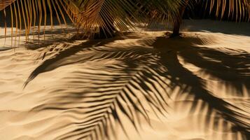 Palme Wedel Gießen Schatten auf sandig Strand foto