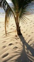 Palme Wedel Gießen Schatten auf sandig Strand foto