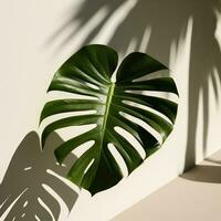 Monstera Blatt mit Sonnenlicht Gießen Schatten foto