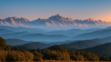 wunderbar Berg laufen. organisieren ein wunderbar Aussicht von hoch aufragend Berge Öffnung in das reinigen. ai generiert foto