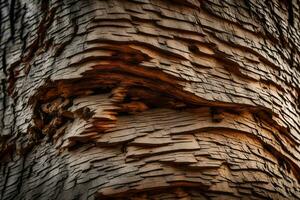 detailliert Nahansicht von das Textur von Baum bellen, erzählen das Leben Geschichte von ein Leise Beobachter.. kreativ Ressource, ai generiert foto