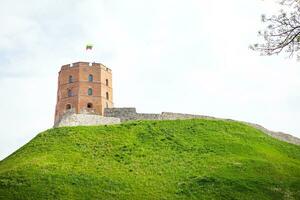 Aussicht von das Schloss auf ein Grün hügel. vilnius ist das Hauptstadt von Litauen foto