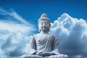 Buddha Statue mit Blau Himmel und Wolken Hintergrund ai generiert foto