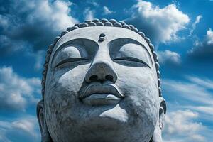 Buddha Statue mit Blau Himmel und Wolken Hintergrund ai generiert foto