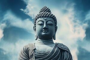 Buddha Statue mit Blau Himmel und Wolken Hintergrund ai generiert foto